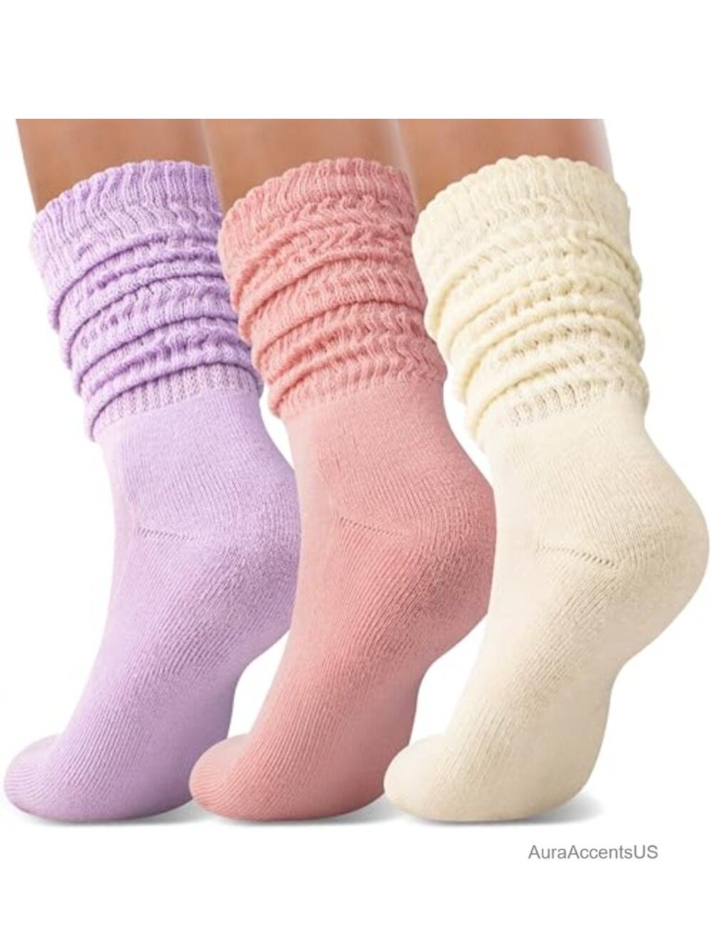Slouch Socks Women Knee High Scrunch Cotton Blend Extra Long Boot Socks 3 Pairs